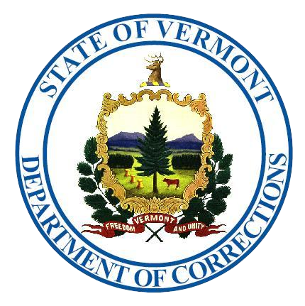 Vermont Department of Corrections Logo. Contains blue seal that states 'State of Vermont Department of Corrections'